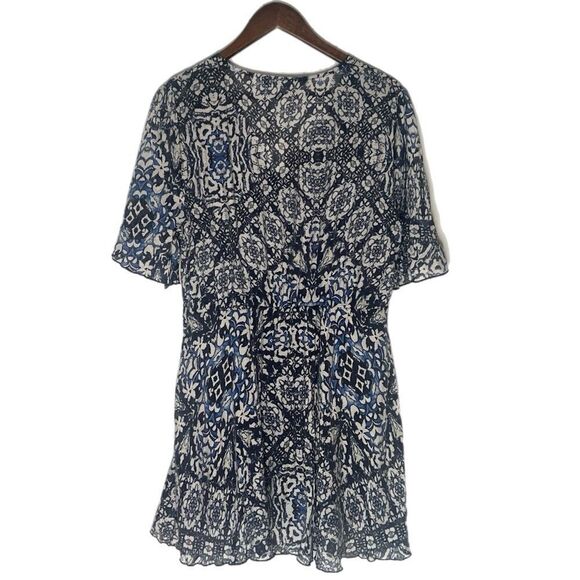Zara Blue Ruffle Batik Printed Mini Dress - Picture 4 of 9